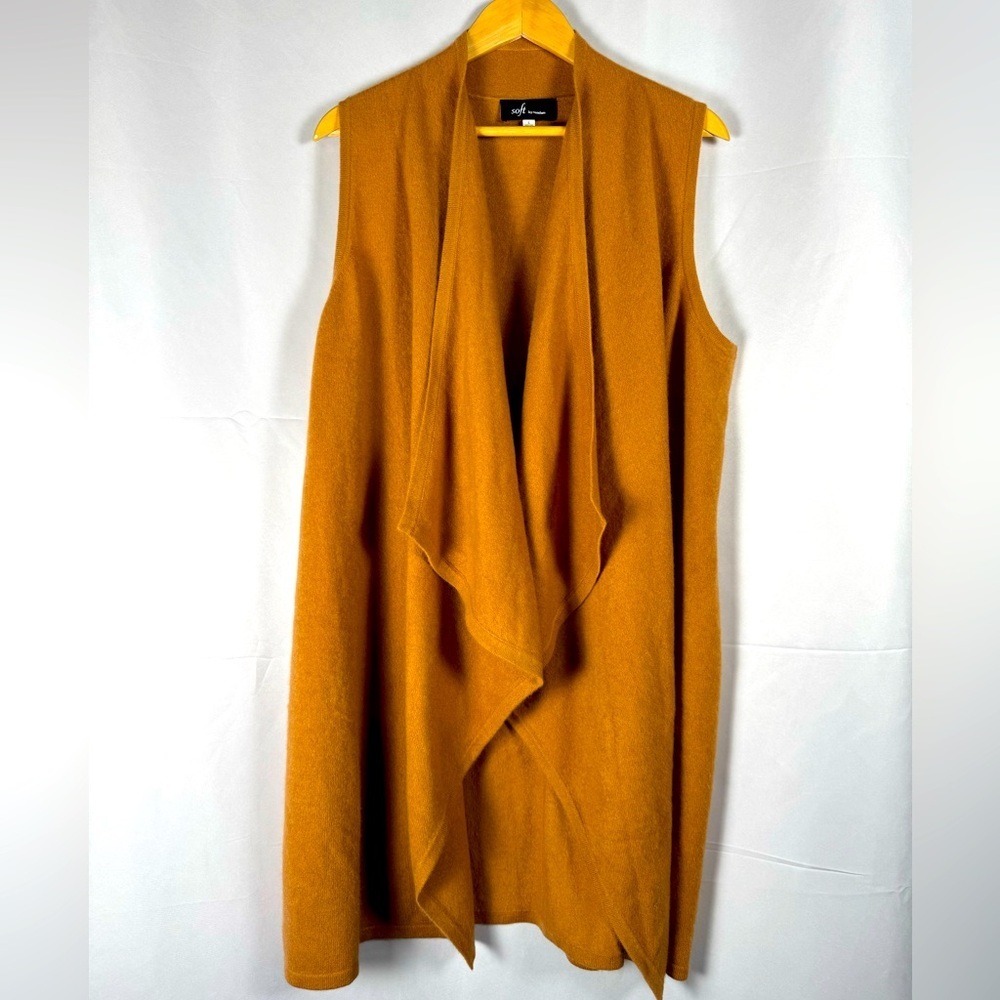 Soft by Naadam 100% Cashmere Waterfall Cardigan Vest Camel Quiet Luxury Soft Lg